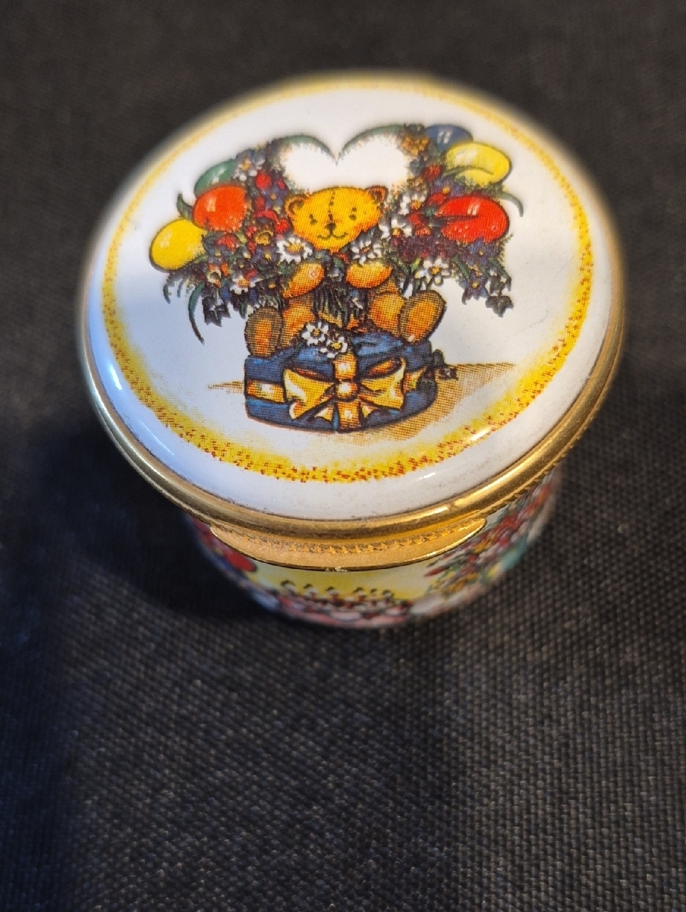 Alastor Teddy Bear Enamel Trinket Box  Happy Birthday Vintage
